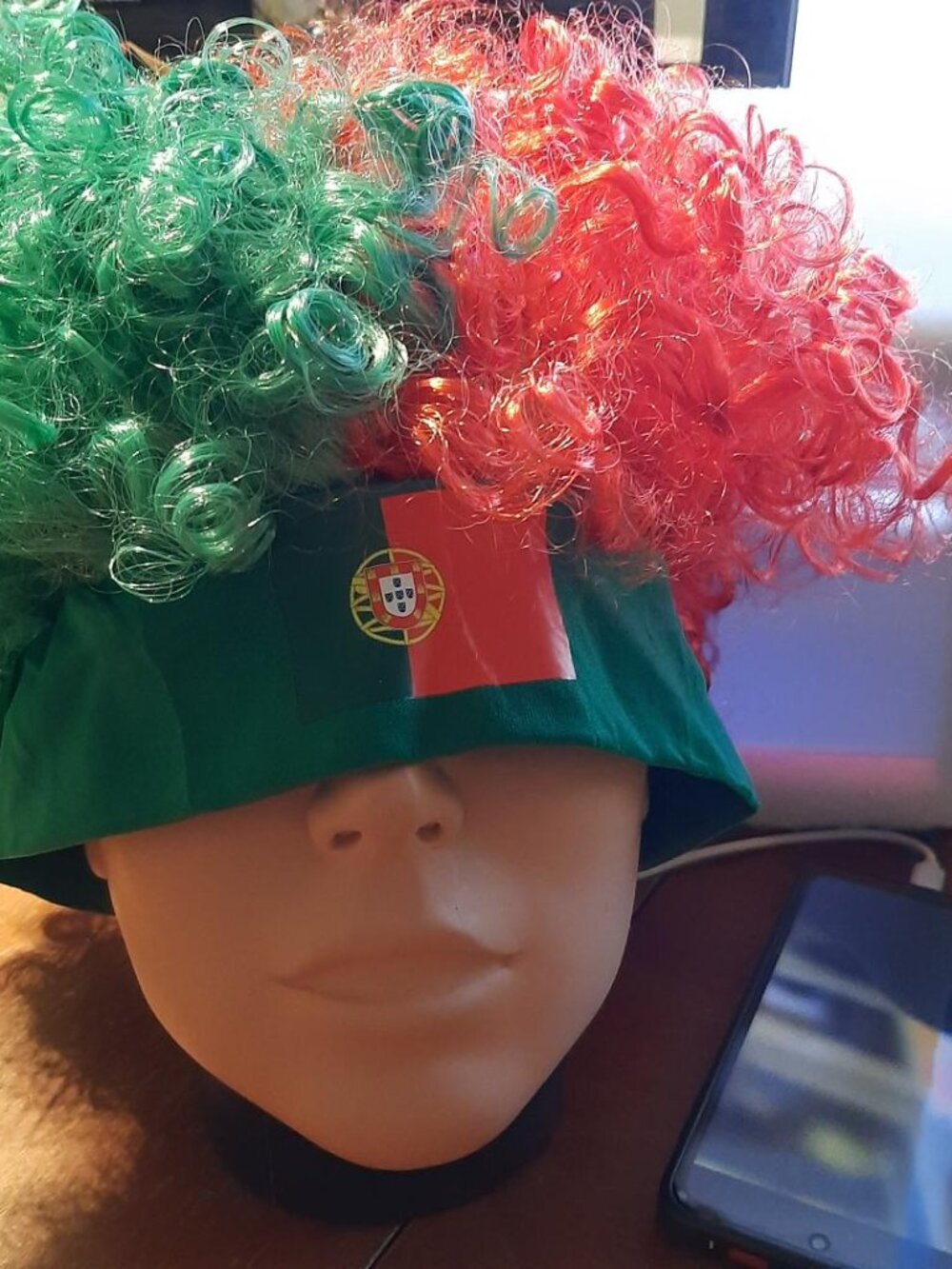 NEW ! Red & Green Curly Costume Wig Attached Re Brim/Bonnet for Holiday Dress Up